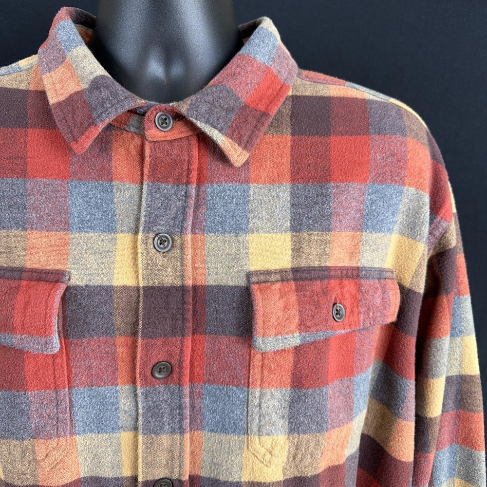 LL Bean Chamois Traditional Fit Plaid Flannel Heavy Autumn Orange Men XXL 277981